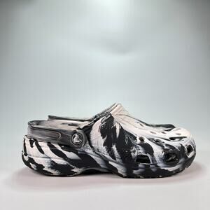 Crocs Classic Marbled Clogs Black White Slip On Lightweight Women's Size 9